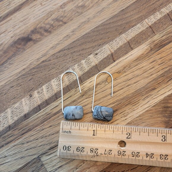Boho Faux Floating Stone Gray w Silver Hook Earrings - Picture 7 of 11